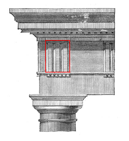 <p>Doric Greek vertical grooved element in frieze</p>