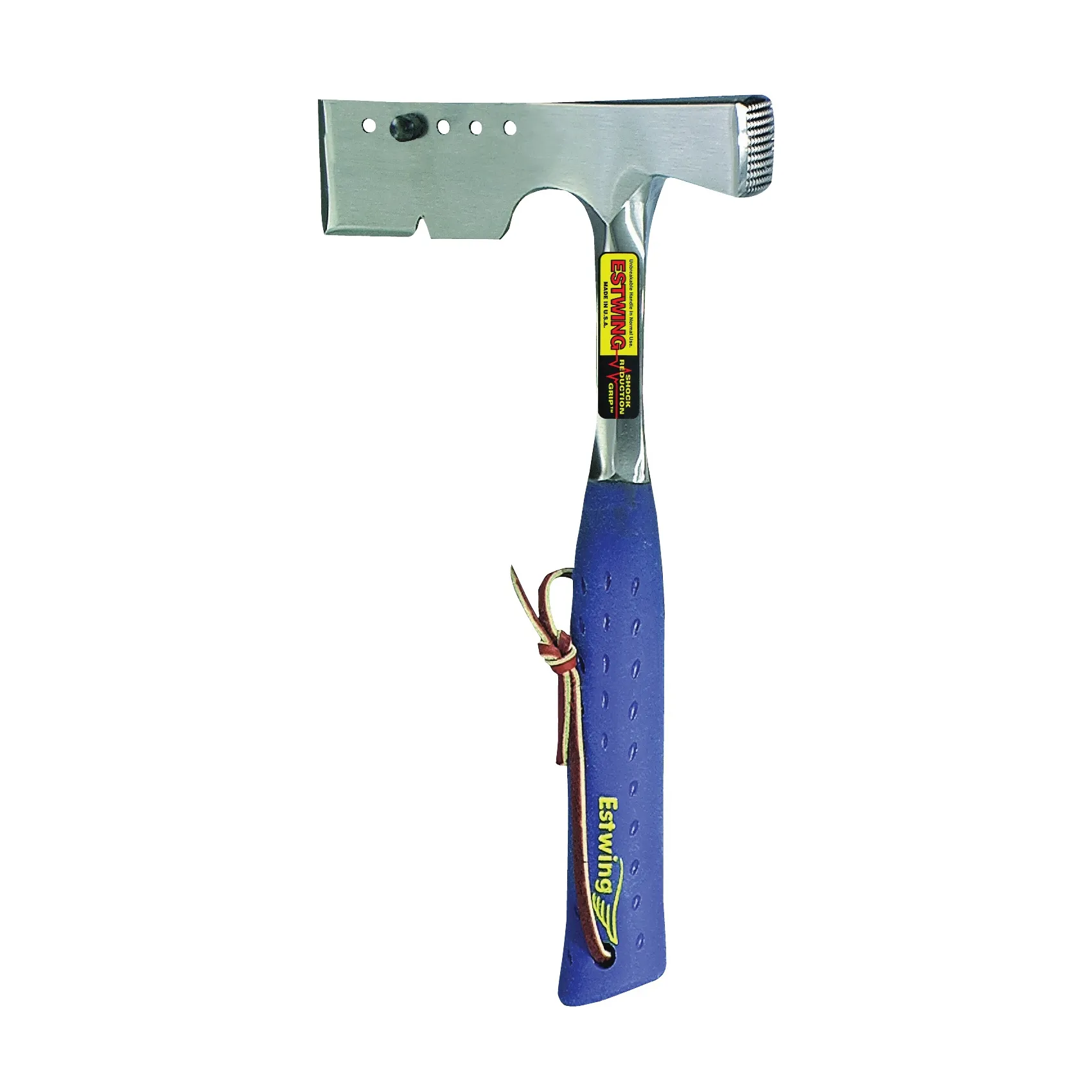 <p>Roofing hand tool combining a hatchet and hammer with an adjustable gauge for shingle exposure and a nail-pulling slot, used for installing and trimming<br>roofing shingles.</p>