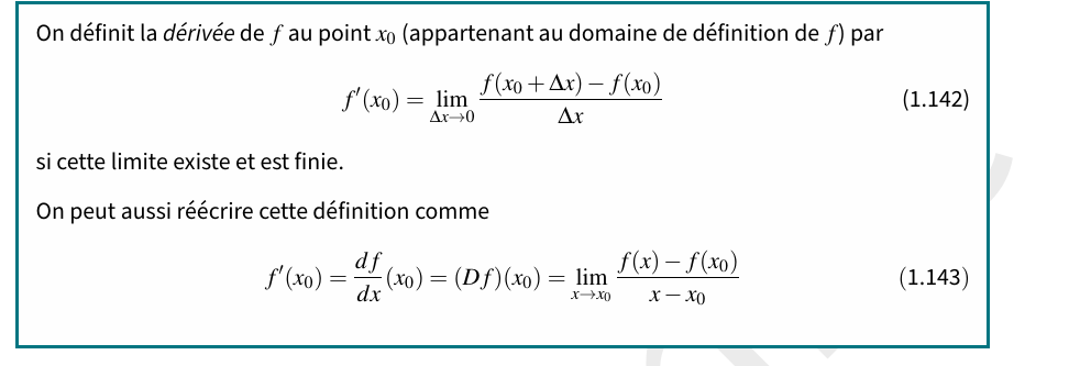 <p>Définition de la dérivée</p>