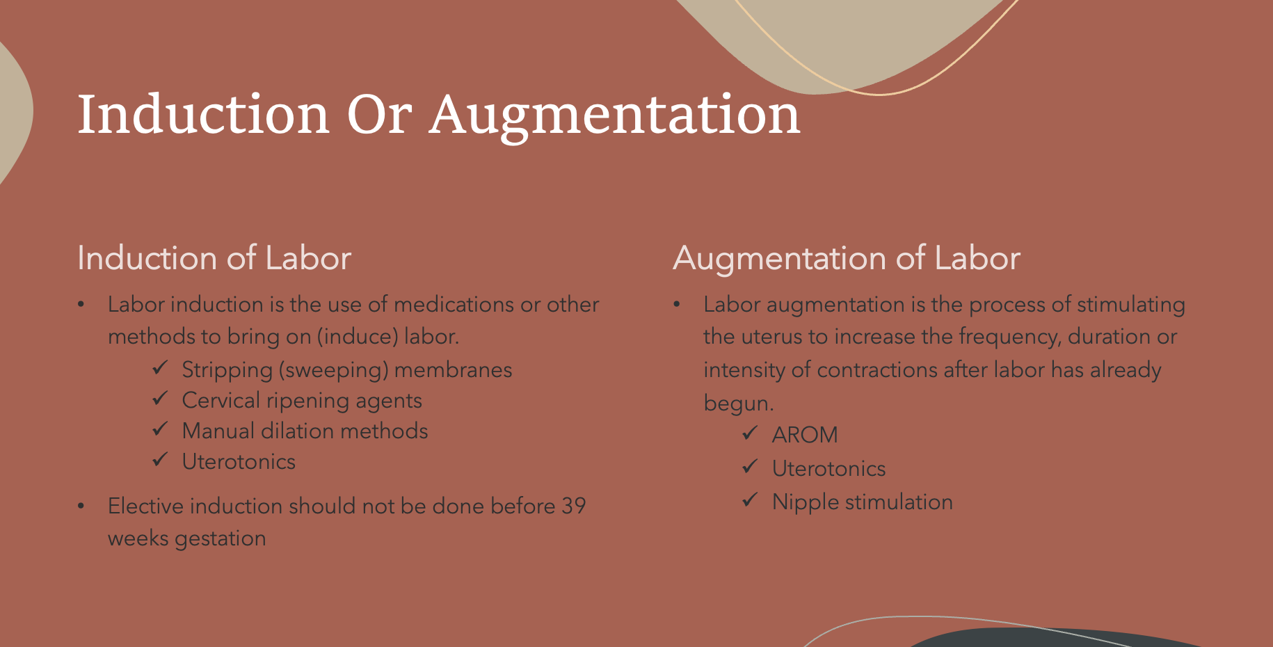 <p>Stripping the membranes, also called sweeping the membranes, is a common way to induce labor. The provider sweeps a gloved finger between the amniotic sac and the wall of your uterus, separating the fetal membranes from the cervix.</p><p>This action is done when the cervix is partially dilated. It may cause the release of prostaglandins, which soften the cervix and may cause contractions.</p><p></p>