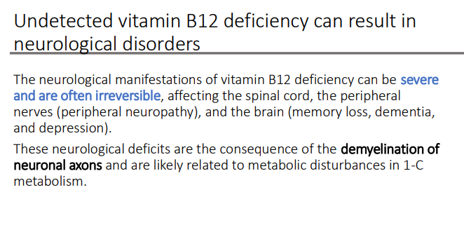 <ol><li><p>Demyelination of neuronal axons</p></li><li><p>1-C metabolism</p></li></ol><p></p>