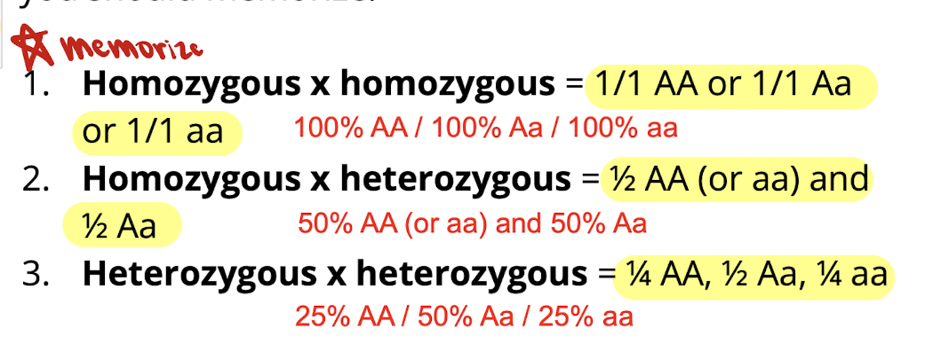<p>¼ AA, ½ Aa, ¼ aa</p><p></p>