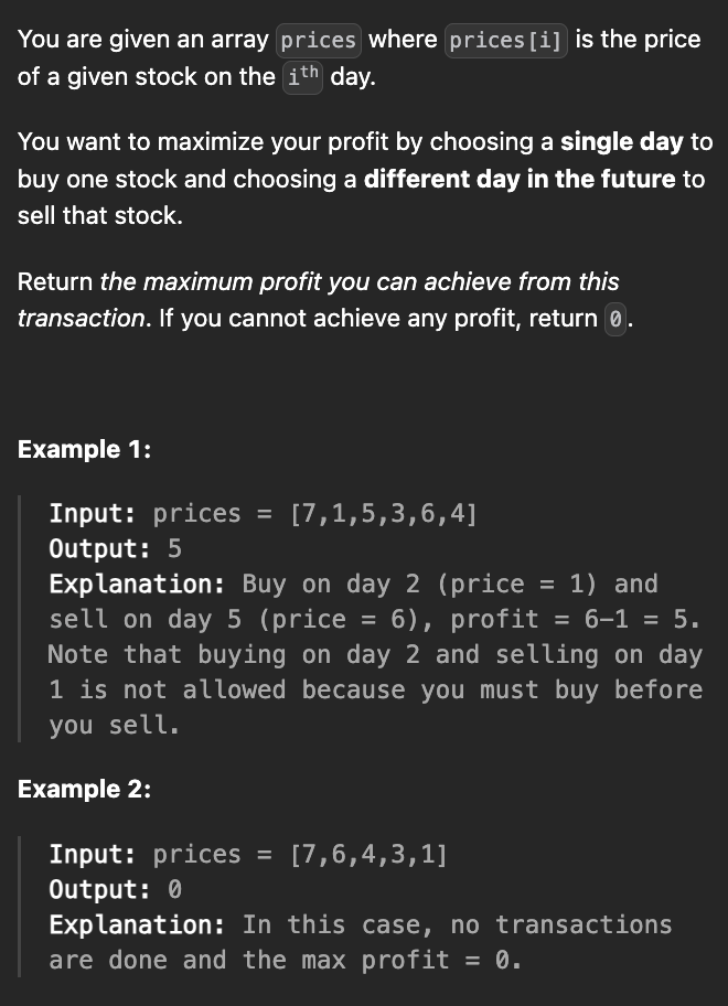 <p>Best Time to Buy and Sell Stock</p>