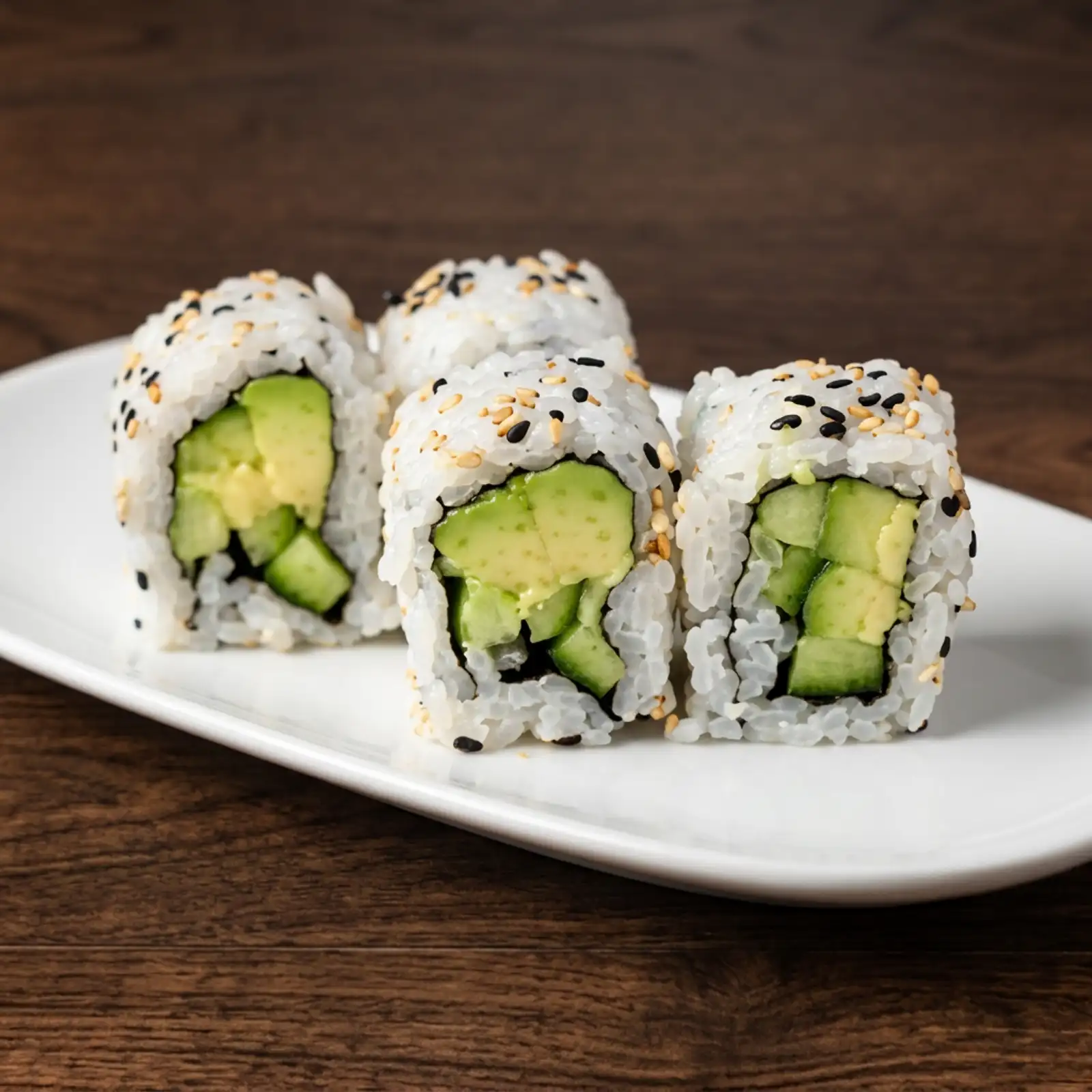 <p>avocado and cucumber wrapped w sushi rice and nori</p><p>6 pcs</p>