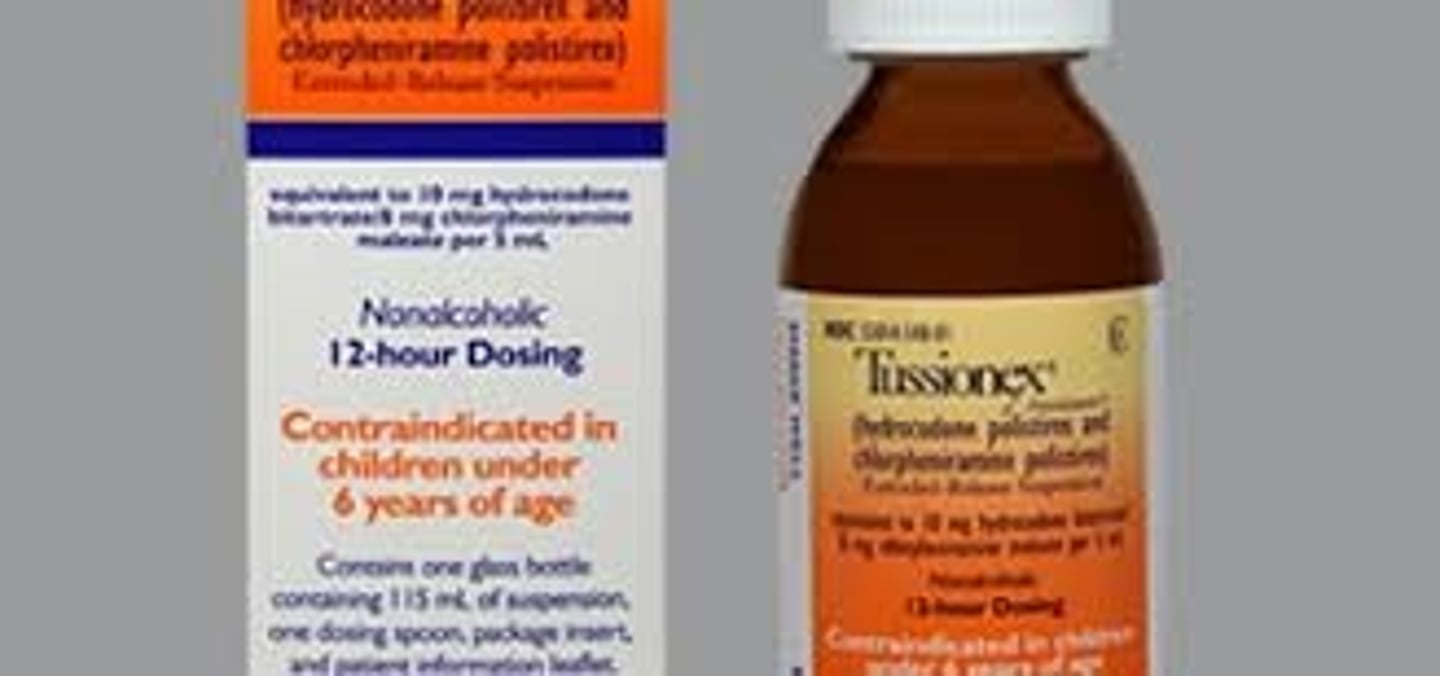 <p>Generic Name: Chlorpheniramine + Hydrocodone</p><p>Therapeutic Class: Opioid</p><p>Indication: Cough medicine</p>