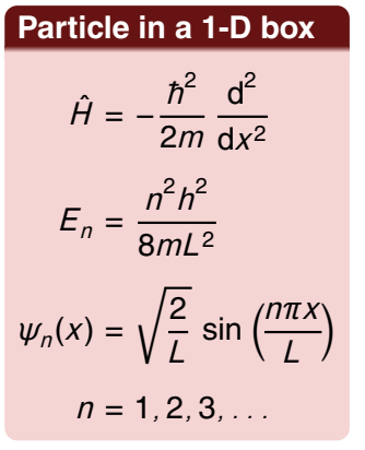 <p>for a particle in a 1D box - what is the Hamiltonian? what does the energy depend on? and what is the wavefunction?</p>