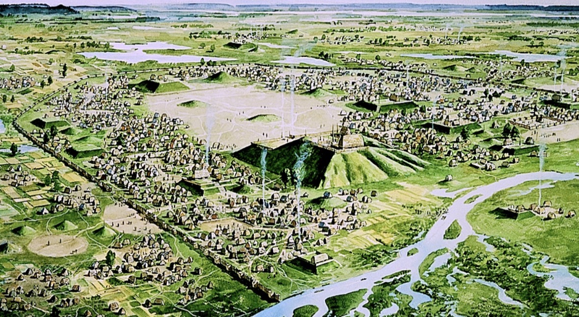 <p>1100 CE</p><p>Cahokia, Illinois, North America</p>