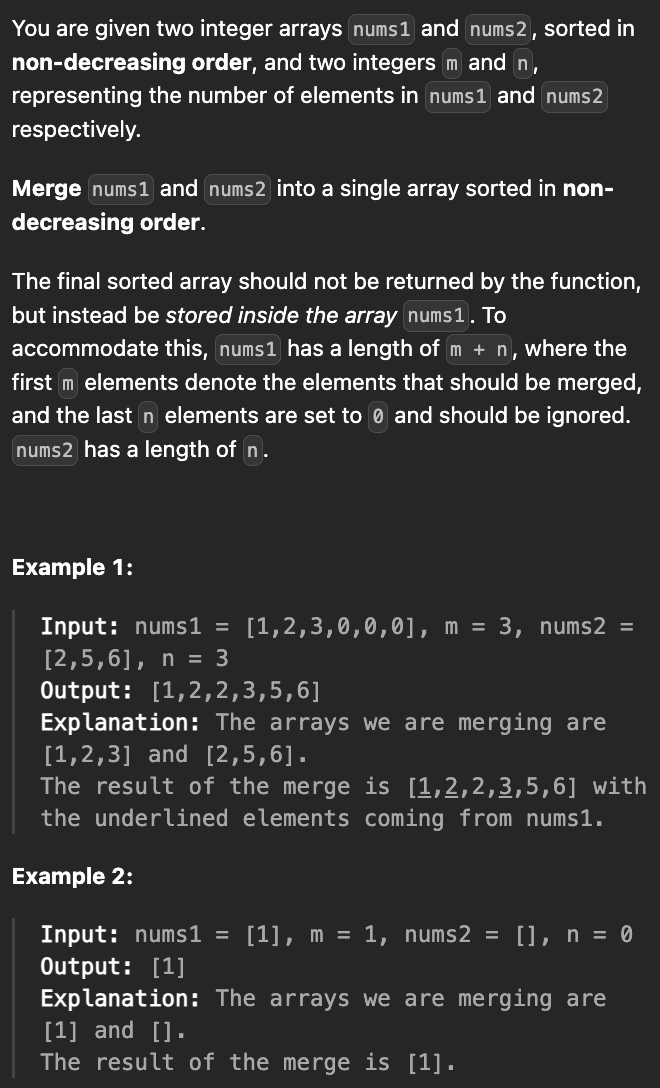 <p><strong>Merge Sorted Array</strong></p>