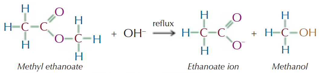 <ul><li><p><strong>Base hydrolysis</strong></p></li><li><p><strong>Reagent: </strong>NaOH</p></li><li><p><strong>Conditions:</strong> aqueous & warm</p></li></ul><p></p>