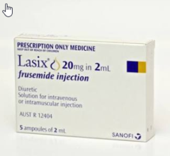 <p>furosemide</p><p>loop diuretic </p><p>Reduce blood volume --> decreases edema and congestion (most HF patients need a loop diuretic for symptom relief)</p>