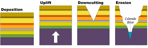 <p>The figure above reflects the <strong>sequence of geologic processes</strong> leading to the formation of the features observed today in many of the national parks of the <strong>Colorado Plateau</strong>, in the US southwest. The <strong>deposition</strong> of the sedimentary rock layers was followed by an <strong>uplift</strong> of the plateau which started at the end of which of the following <strong>geologic time periods</strong>?</p>