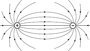 <p>opposite charges attract, their field lines connect</p>