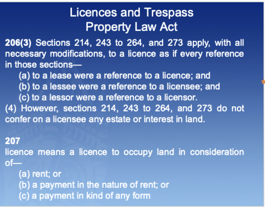<p>&nbsp;</p><p>Apply to licences with consideration (money payment)</p><p>Would have to follow the same procedures as if it was a lease for cancellation</p><p>Gradual conflation</p><p>&nbsp;</p><p>&nbsp;</p><p>At exam- even if you aren't sure they would apply regardless</p>