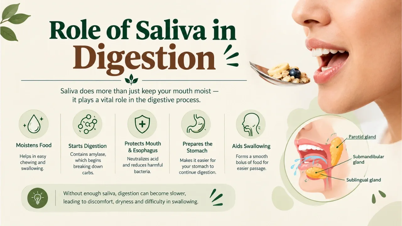 <ul><li><p><strong>Secretes Saliva</strong></p><ul><li><p class="has-focus" style="text-align: left;">H2O + Proteins → Salivary Amylase + IGA</p></li></ul></li><li><p class="has-focus" style="text-align: left;"><strong>Primary Digestion of Carbohydrates:</strong></p><ul><li><p class="has-focus" style="text-align: left;"><strong>Salivary Amylase </strong>+ Polysaccharide →Oligosaccharide → Disaccharide</p></li></ul></li></ul><p></p>