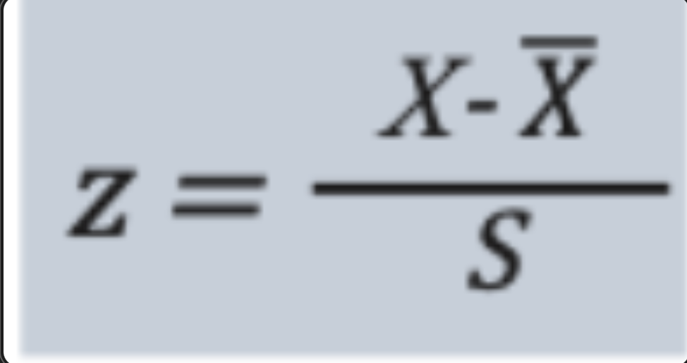 <p>Score (X) - mean (X bar) / Standard deviation (S) </p>