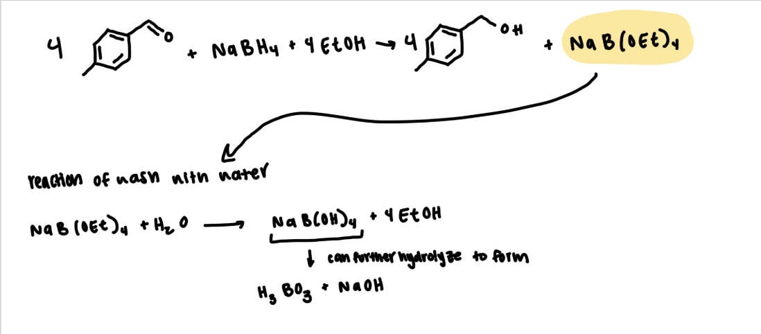 <p><span>The purpose of the "washing" step is to remove any water-soluble byproducts from our product-containing organic layer. Some of the water-soluble impurities are sodium borate, excess sodium borohydride, sodium hydroxide, and ethanol.</span></p><p></p>