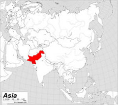 <p>South of Afghanistan, North of India</p>