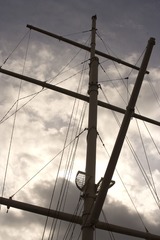 <p>The vertical spar in the middle of the boat from which the sails are set</p>