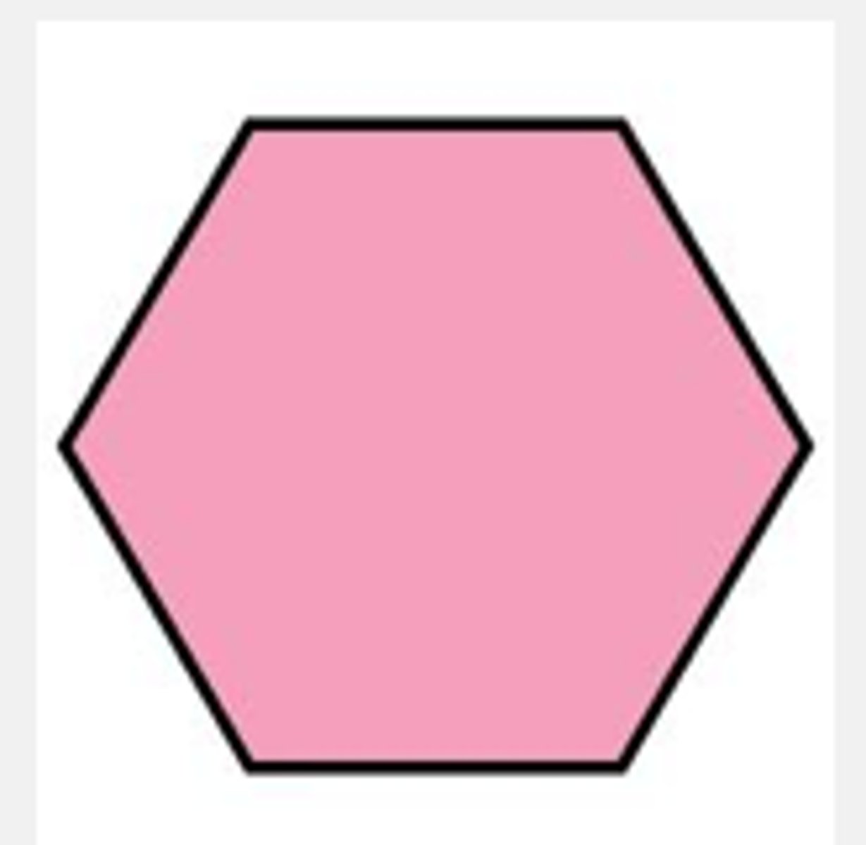 <p>a 2D shape with 6 sides and 6 vertices</p>