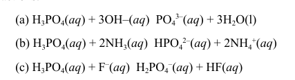 <p> Calculate the equivalent weight and normality for a solution of 6.0 M H3PO4 given the</p><p>following reactions:</p><p></p><p>a. (a) 18 N, (b) 12 N and (c) 6N</p><p>b. (a) 12 N, (b) 18 N and (c) 6N</p><p>c. (a) 6 N, (b) 12 N and (c) 18N</p><p>d. (a) 16 N, (b) 12 N and (c) 3</p>