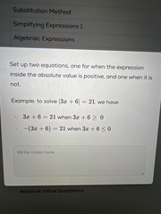 <p>1. Isolate absolute value</p><p>2. set up two equations</p><p>3. solve each equation</p>