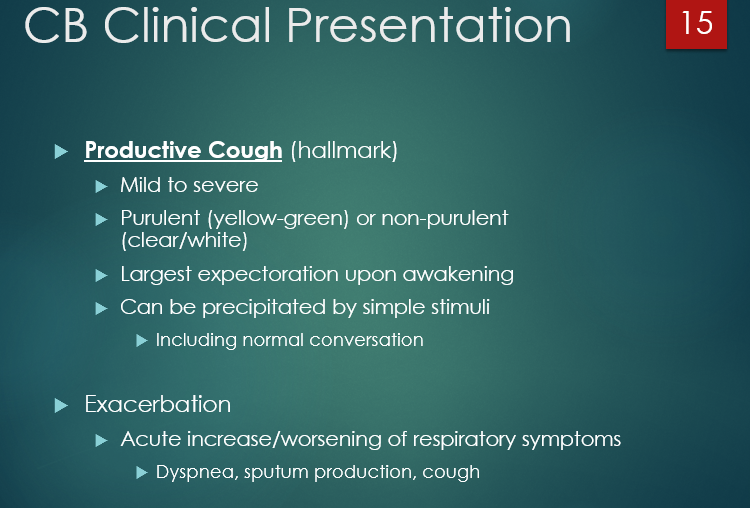 <p>productive cough</p><p></p>