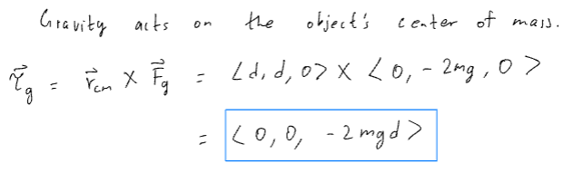<p>torque formula t = r times Fg</p>