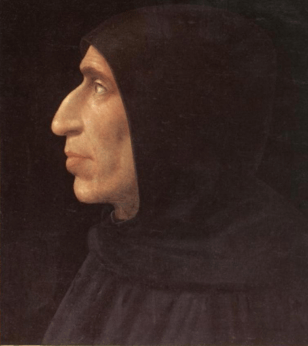 <p>1452-1498 Franciscan friar in Florence who objected to many of the new attitudes in the Renaissance - saw</p><p>them as satanical.</p><p>- gained power in Florence in 1494 at a time of Medici weakness and used strict, puritanical rule. Overthrown in 1498 and burned at stake. Medici returned to power but great age of Florence had passed.</p>