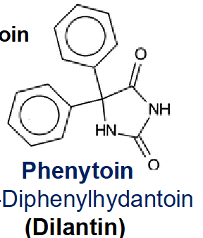 <p>2 phenyl rings at 5’ of hydantoin = most anticonvulsant activity</p>