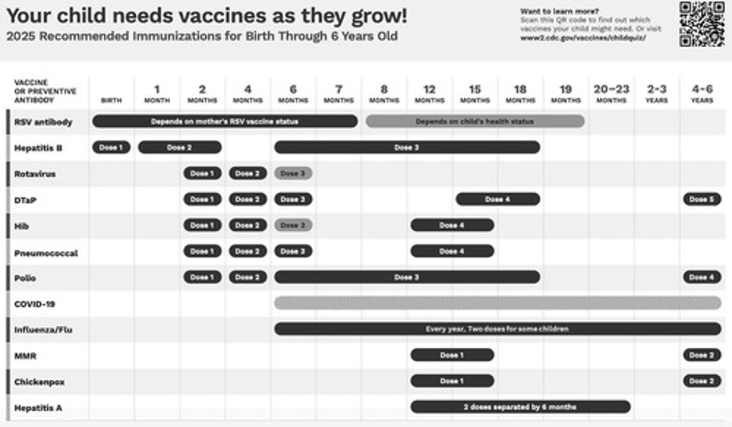 <p>DTaP (Dose 4), Polio (Dose 4), MMR (Dose 1), Varicella (Dose 2), and annual influenza vaccine.</p>