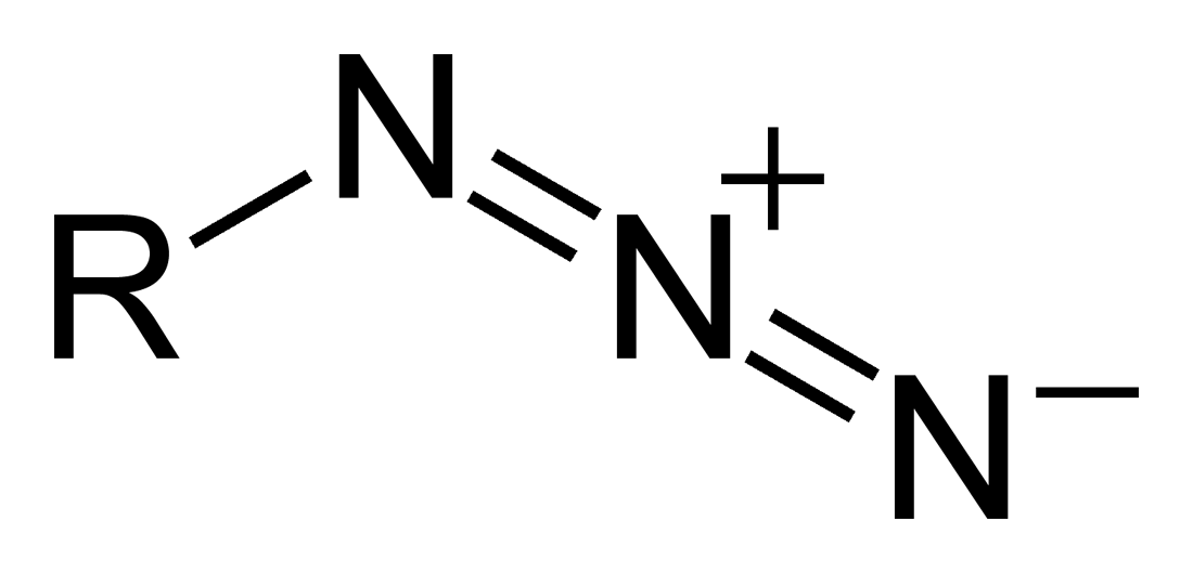 <ul><li><p>3 nitrogens in a linear arrangement </p></li><li><p>-N3 formula </p></li></ul><p></p>