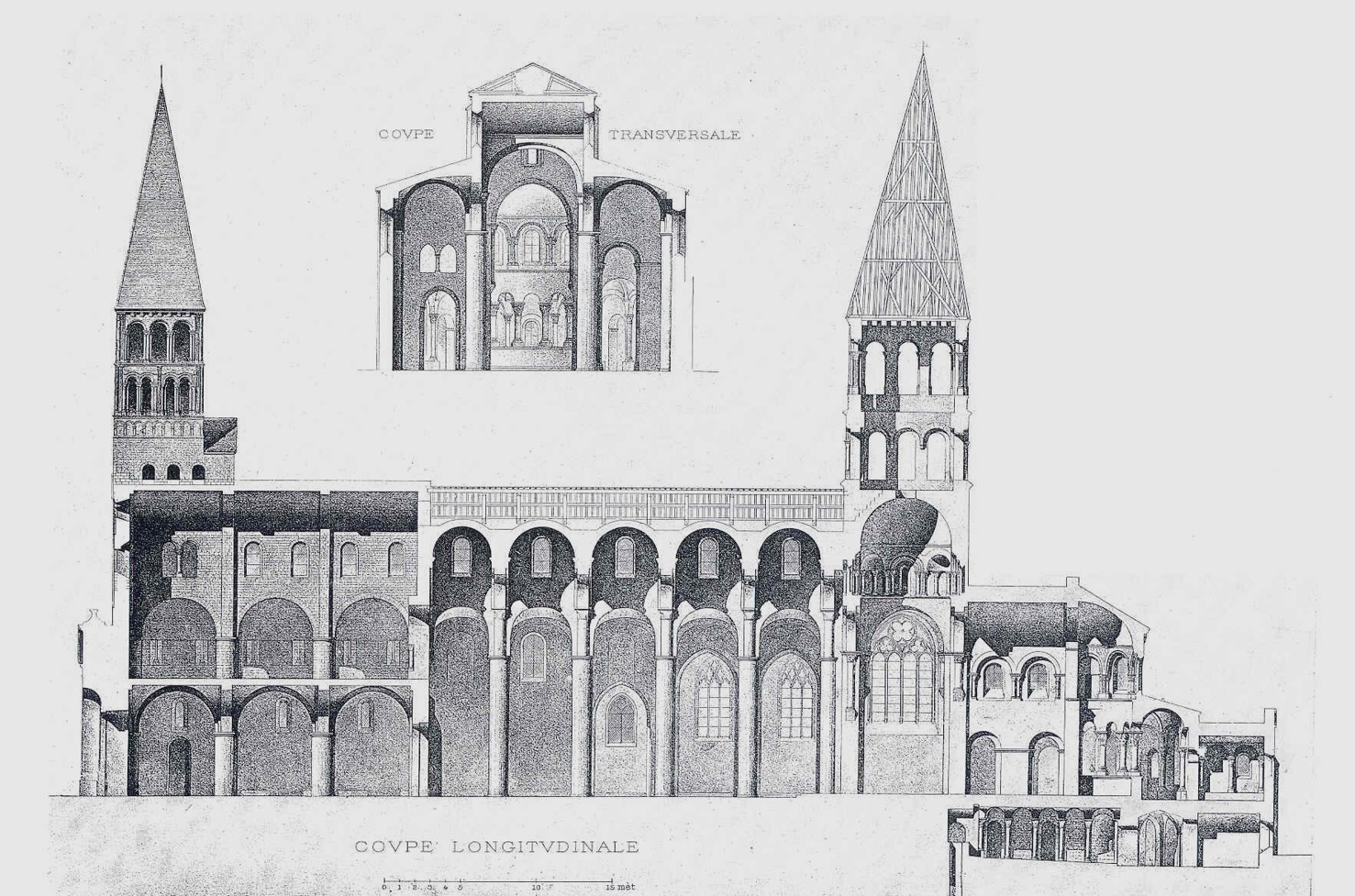 <p>abdij Saint Philibert (Tournus), narthex (voor 960), schip (1050-1100, dwarse tongewelven)</p>