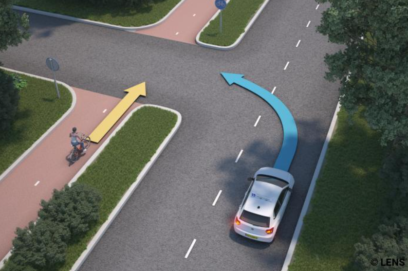 <p>Should you give right of way to the cyclist?</p>