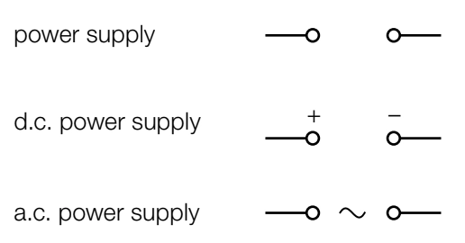 <ul><li><p>Power supplies: can be either a.c. or d.c.</p></li></ul><p></p>