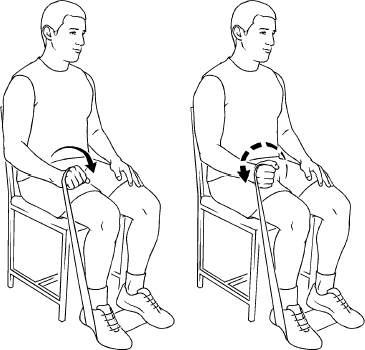 <ul><li><p>concentric = TB pronation</p></li><li><p>eccentric = slowly moving back into neutral from pronation w/ TB</p></li><li><p>isometric = holding midrange point between neutral &amp; pronation w/ TB</p></li></ul><p></p>
