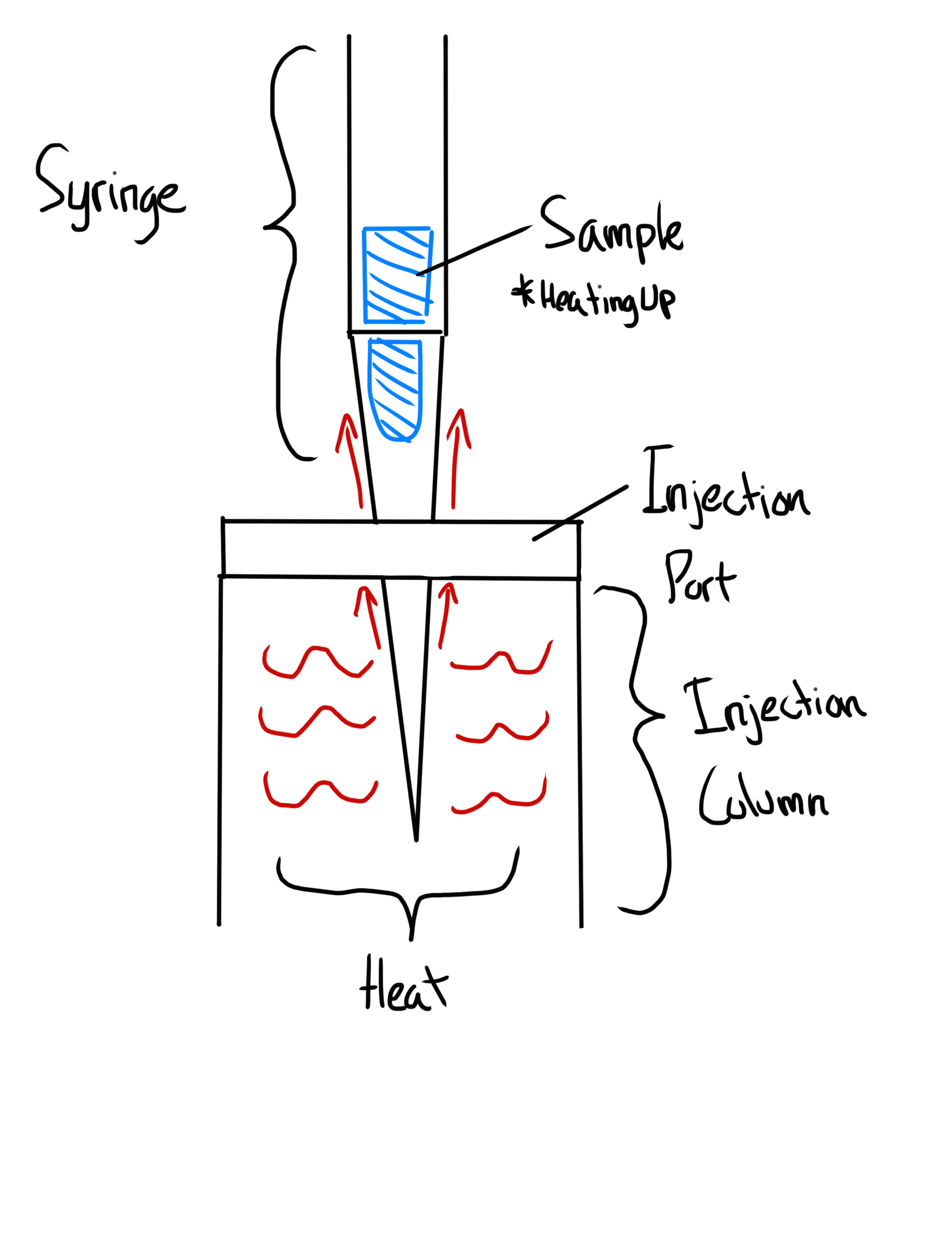 <p>Sample in barrel, allow the sample to heat up using the injection prt</p>
