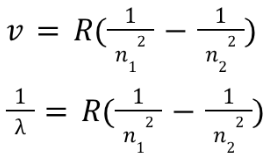 <p>The Rydberg’s equation has two forms for convenience, allowing for direct calculations to either frequency or wavelength. The Rydberg constant is different for the two formulas.</p><p>For v: R = 3.29 × 10<sup>15</sup> s<sup>-1</sup></p><p>For 1/<span style="background-color: transparent;">λ: R = 1.097 × 10<sup>7</sup> m-1</span></p><p>Other than the left side of the formula and the constant, the two forms are the same.</p>