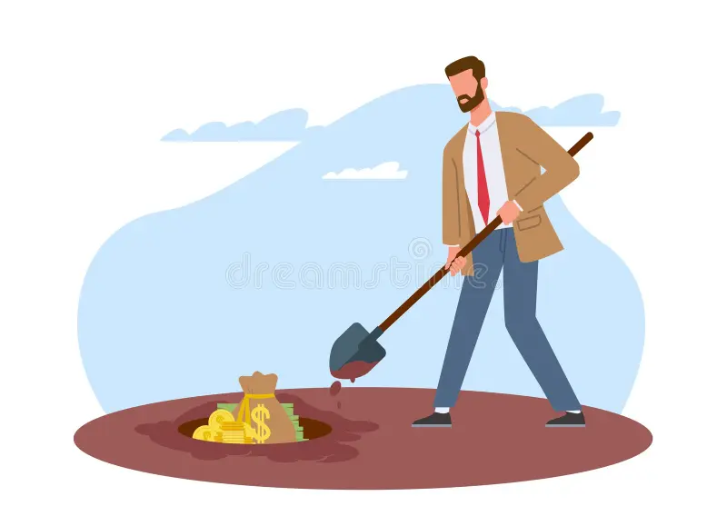 <p>put something under the ground</p>
