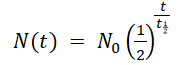 <p>N(t)= how much of a substance remains</p><p>N<sub>0</sub>=original amount</p><p>t= amount of time passed</p><p>t<sub>1/2</sub>= half-life</p>