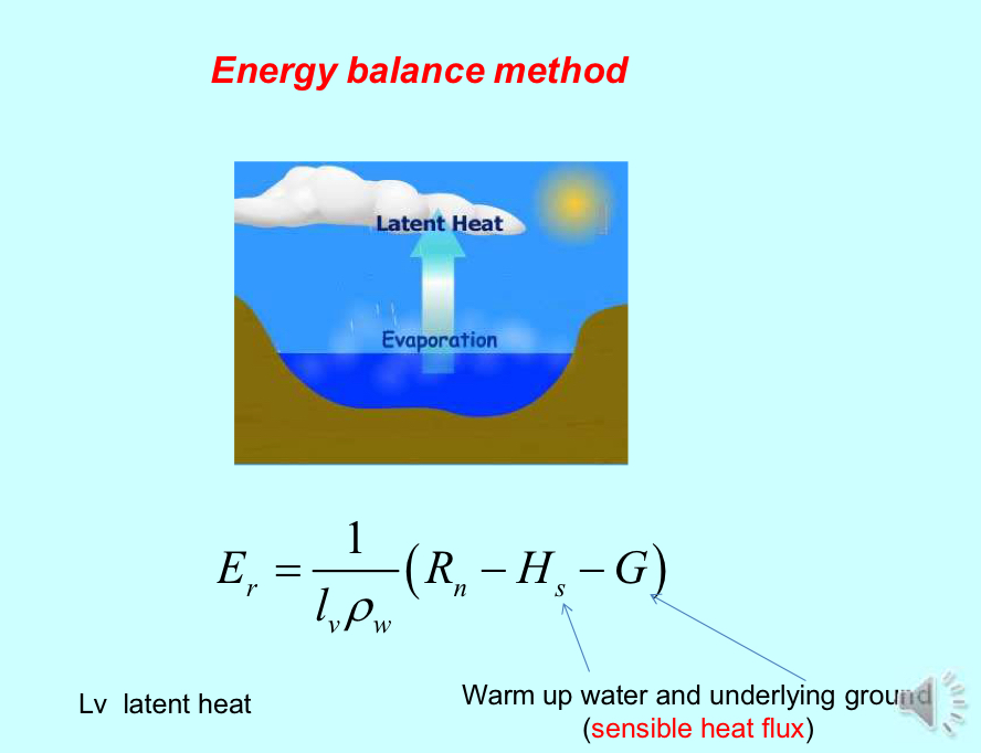 <p>latent heat for vaporisation</p><p></p><p>energy balance method used when transport is not limiting</p>