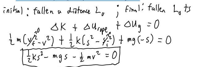 <p>set delta E of the system to zero and set it to delta K,U, and spring.</p>