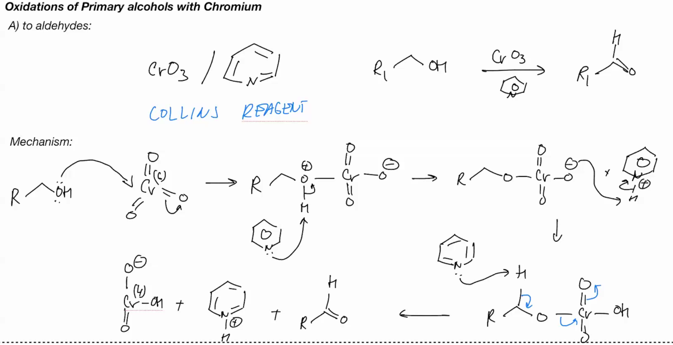 <p>Cr03/ aromatic benzene with N - Collins reagent</p>