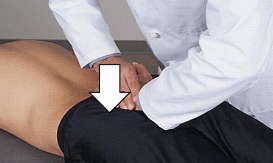 <ul><li><p>pt. prone, abduct legs 20-30 degree</p></li><li><p>place hands on sacrum w/ bottom pointing cephalad</p></li><li><p>downward pressure on whole sacrum (press toward table to gap SI joint)</p></li><li><p>encourage unwinding</p></li></ul><p></p>