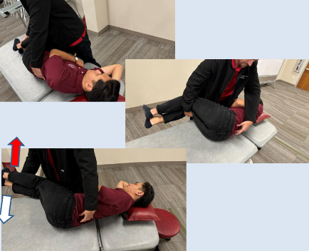<ul><li><p>dysfxn side down w/ shoulders + hips perp. to table</p></li><li><p>monitor segment (caudad hand) → rotate towards DO/into barrier → cephalad (extension) or caudad (flexion)</p></li><li><p>switch monitoring hand (cephalad hand) → grasp ankles to move leg + pelvis (post. = E; ant. = flexion) **not needed for neutral</p></li><li><p>pt. legs lifted up (nonneutral) or dropped (neutral) for SB → pt. pushes down</p></li></ul><p></p>