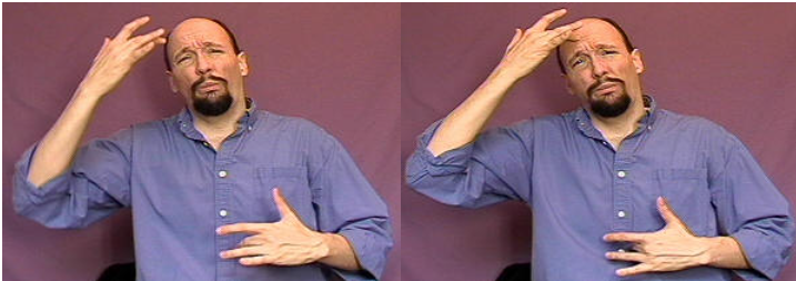 <p><span>To sign "sick," hold modified five hands (with the middle finger bent at the large knuckle) a few inches from the forehead and stomach. Then bring both hands inward to contact the body.</span></p>