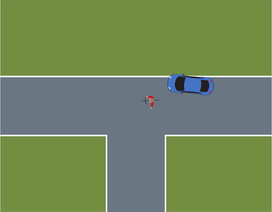 <p>Deze fietser gaat links afslaan. Mag de auto inhalen over de witte streep?</p>