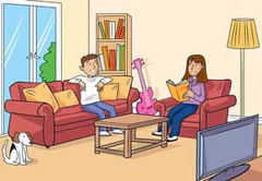 <p>they (3M) sit in the sitting room</p>
