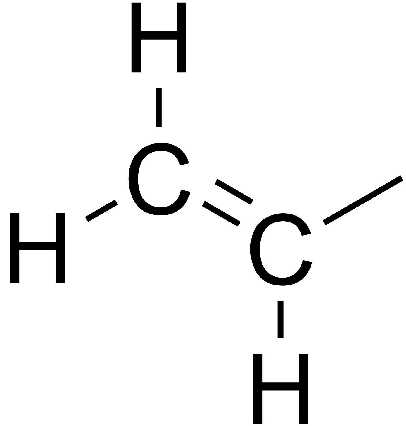 <p>Two double bonded carbons attached to another atom</p>