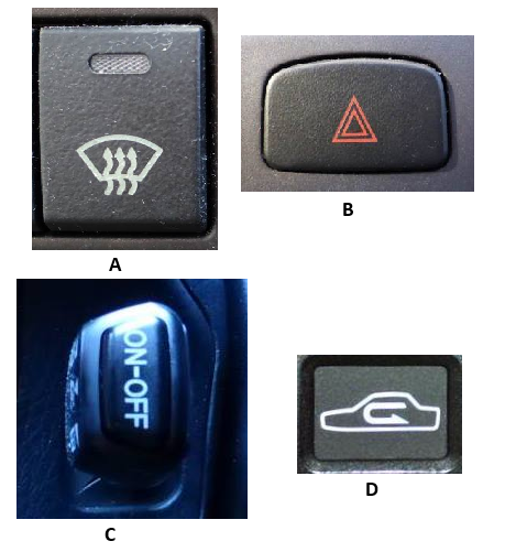 <p><span>Which is the switch for the hazard warning lights?</span></p>