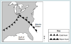 <p>Why is precipitation most likely occurring at Location A on the provided weather map?</p>